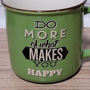 Green Ceramic Coffee Mug Do More What Makes You Happy Enamel Style retro kitchen